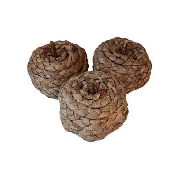 Woven Wicker Straw Jute Apples Or Miniature Pumpkins Natural Brown Set Of Three - Picture 2 of 6